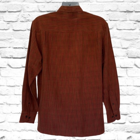 Tommy Bahama Silk Wool Shirt L Burnt Orange Plaid Embroidered Floral Details - Picture 6 of 10